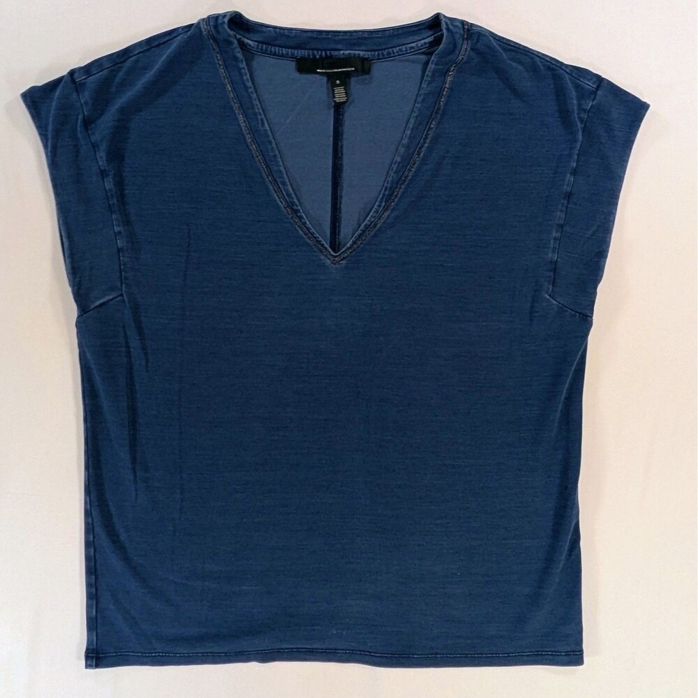 White House Black Market Womens Blue V-Neck Short Sleeve Pullover Shirt Size Sm